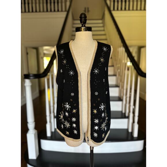 Vintage 80s 90s Snowflake Sweater Zip Vest Fall Winter Christmas Party Festive - Picture 4 of 14